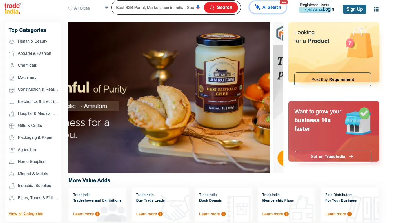 TradeIndia B2B platform for Indian exporters