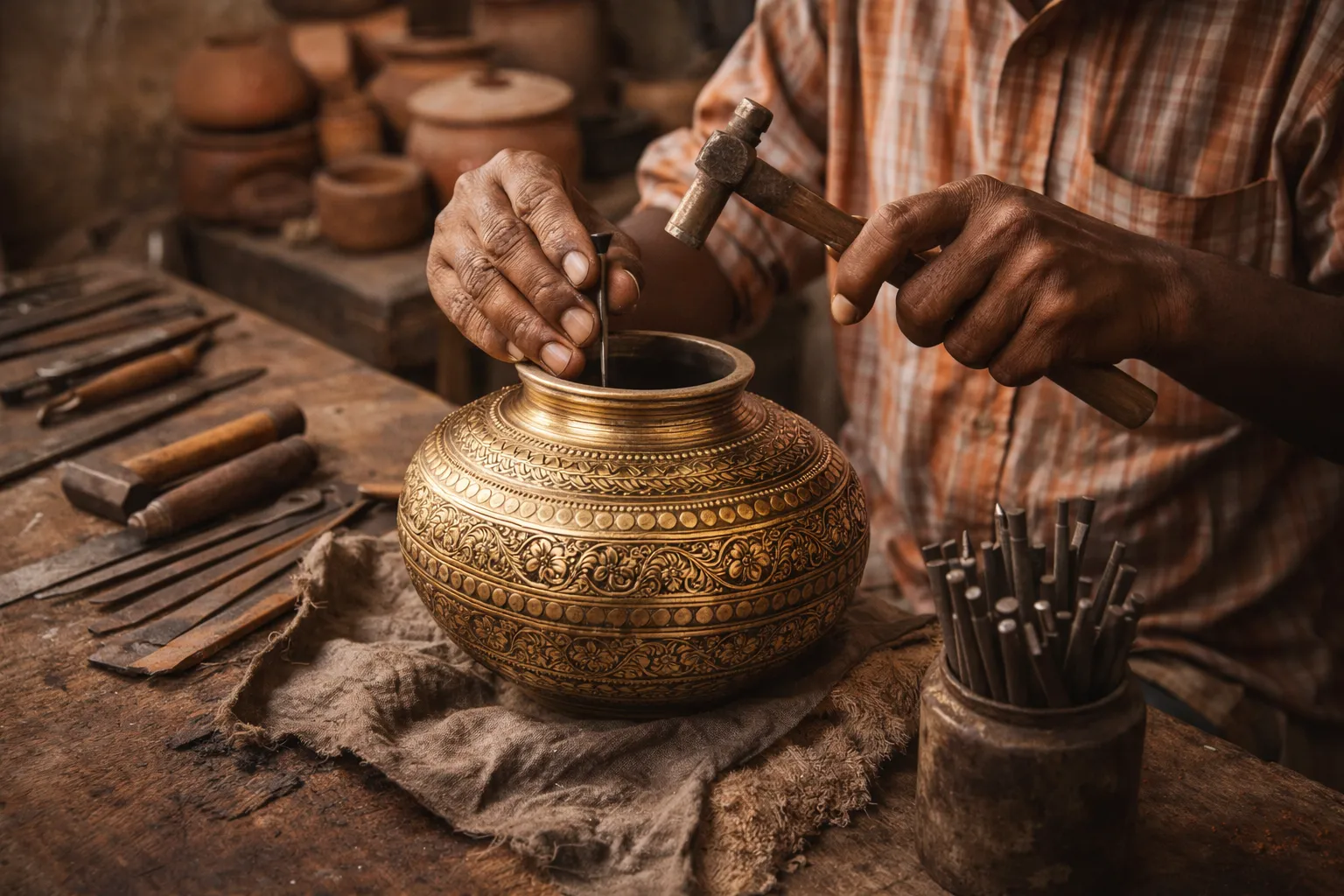 Indian artisan making handmade products for export — small business export idea for craftspeople