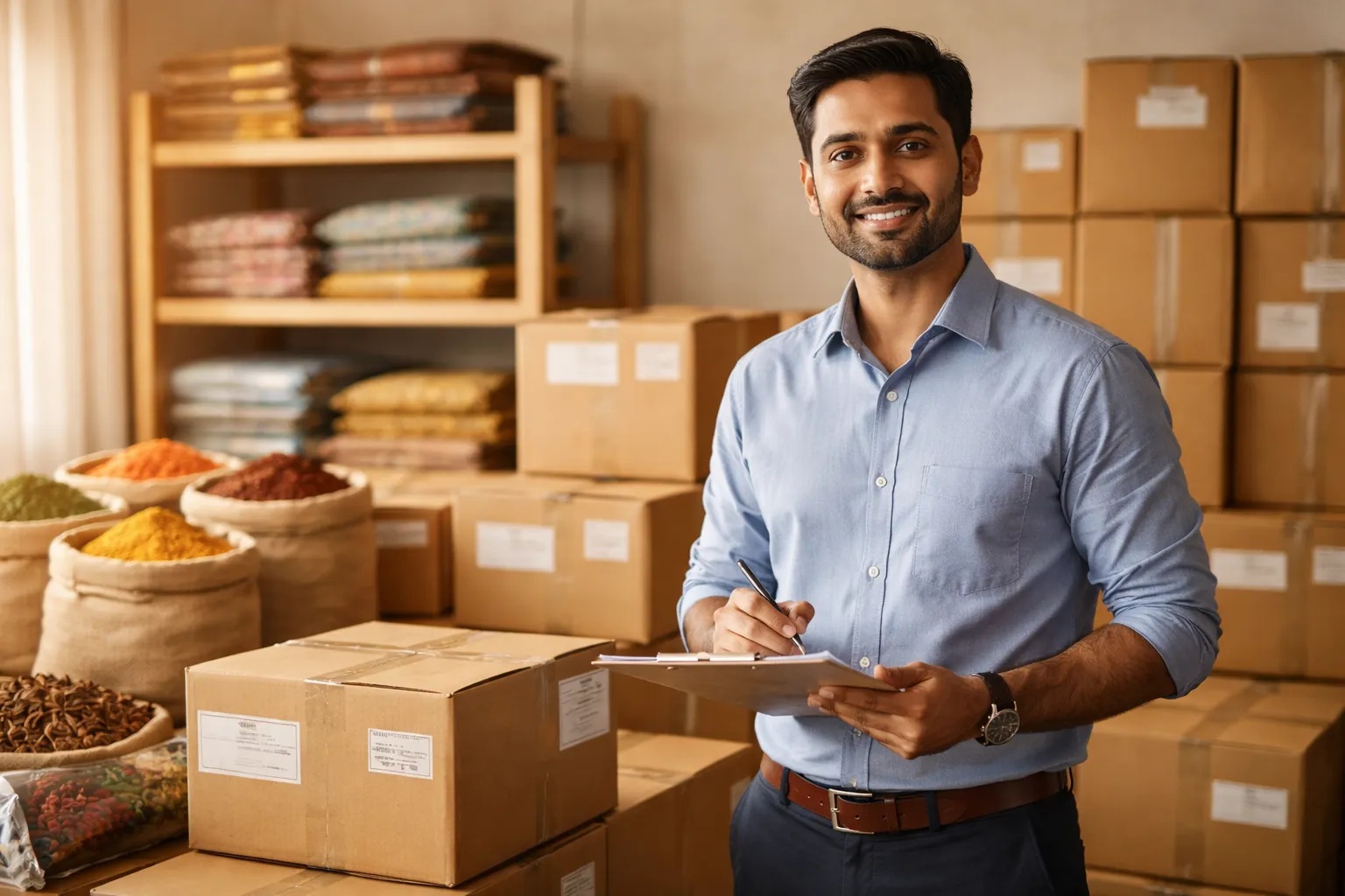 Indian small business owner preparing goods for export — beginner's guide to export from India