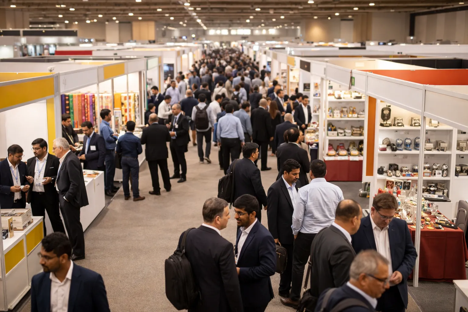 Indian exporters meeting foreign buyers at international trade fair exhibition