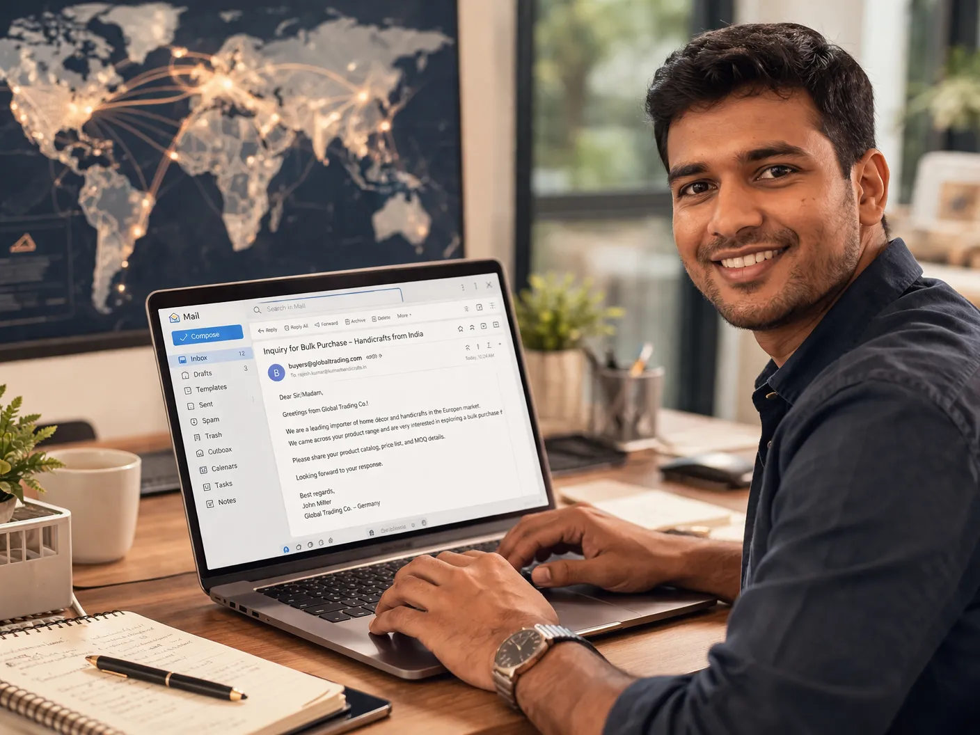 Indian exporter writing professional cold email to foreign buyer for export inquiry