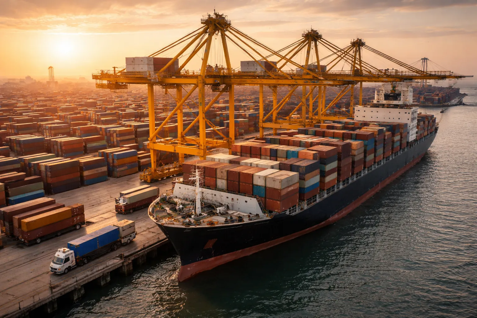 Complete export process from India — cargo ship loaded with goods at port