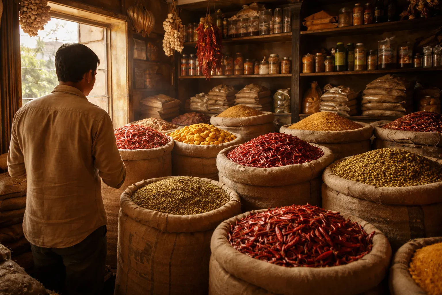 Small Indian spice trader starting export business from local shop in Andhra Pradesh